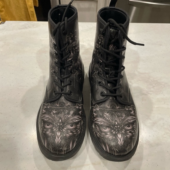 Combat Boots for Women - Owl 2 Handcrafted Boots - Picture 1 of 10